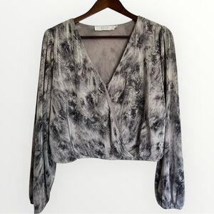 ASTR the Label Pleated Surplice Long Sleeve Top, Size L